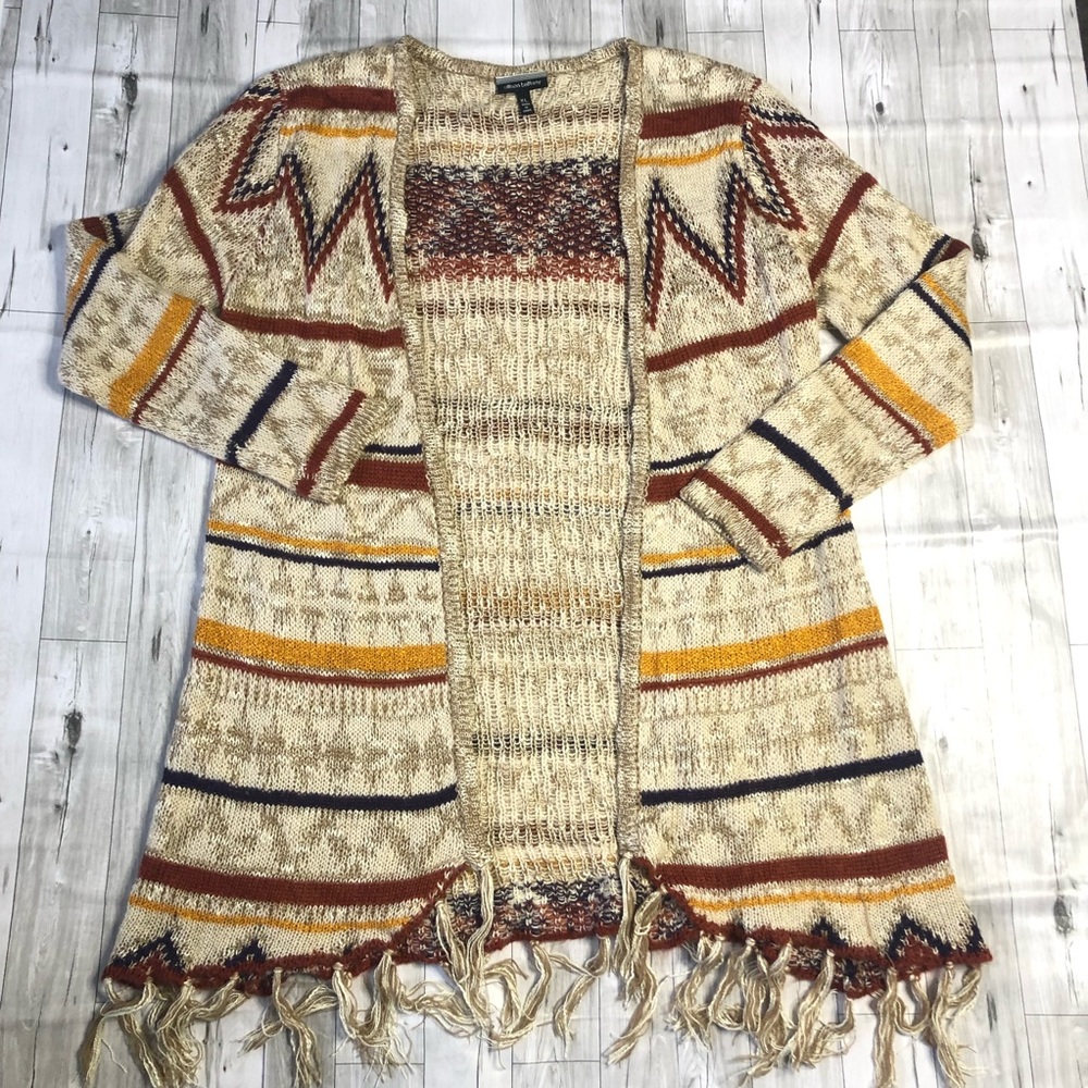 Allison Brittney Sweater Womens XL Aztec Southwestern Striped Fringe Cardigan
